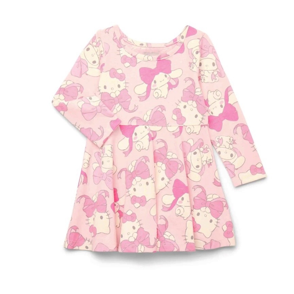 Sanrio Hello Kitty Cinnamoroll Toddler Girls Pink Long Sleeve Skater Dress 18M